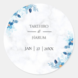Adesivo Redondo Blue Elegant flower summer wedding