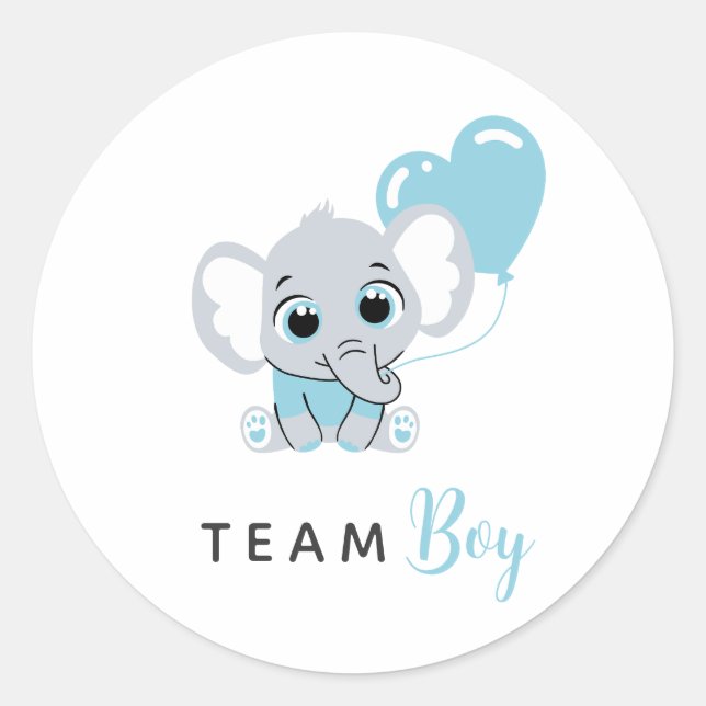 Adesivo Redondo Blue Elephant Balloon Team Blue Gender Reveal (Frente)