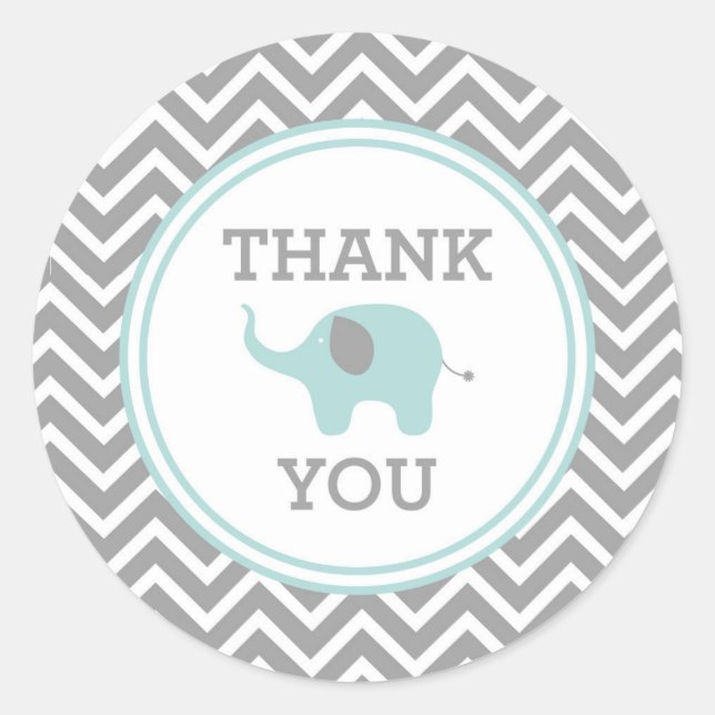Adesivo Redondo Blue Elephant Chevron Obrigado Favor Sticker (Frente)