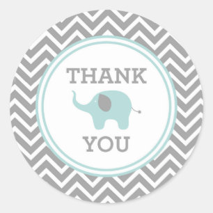 Adesivo Redondo Blue Elephant Chevron Obrigado Favor Sticker