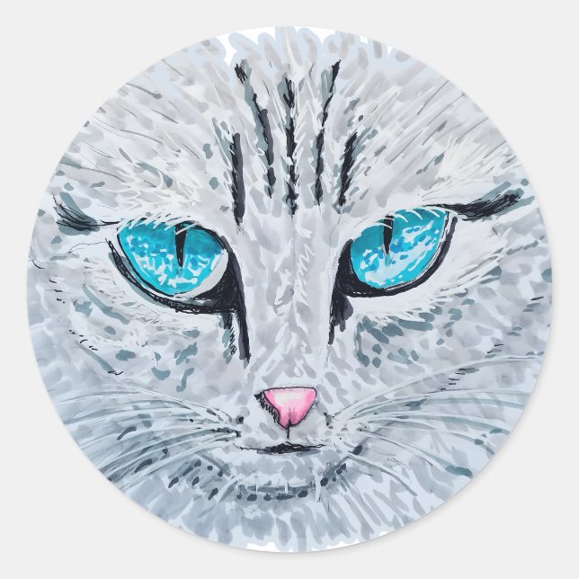 Adesivo Redondo Blue Eyed Fluffy Cat (Frente)