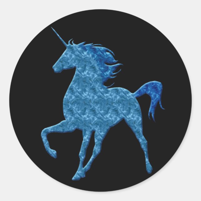Adesivo Redondo Blue Fire Unicorn Stickers (Frente)