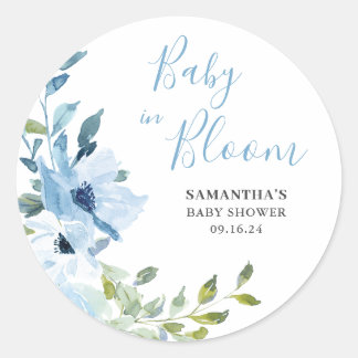 Adesivo Redondo Blue Floral Baby In Bloom Boy Chá