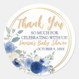 Adesivo Redondo Blue Floral & Dourado Classic RounSticker Classic 