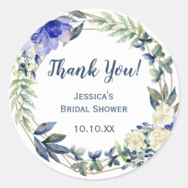 Adesivo Redondo Blue Floral Dourado Geométrico Obrigado