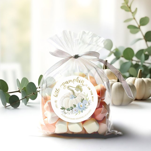 Adesivo Redondo Blue Floral Little Pumpkin Fall Chá de fraldas Cla (Criador carregado)