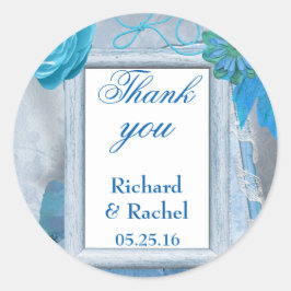 Adesivo Redondo Blue Floral Obrigado