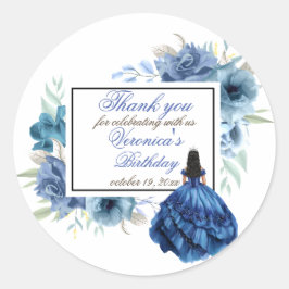 Adesivo Redondo Blue Floral Princess Girl Festa de aniversário