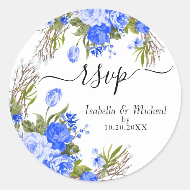 Adesivo Redondo Blue Floral - RSVP Classic Round Sticker (Frente)