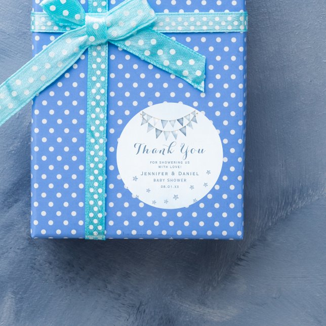 Adesivo Redondo Blue Garland Obrigado Chá de Bebê (Criador carregado)