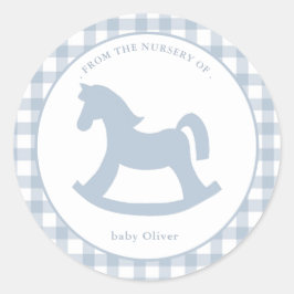 Adesivo Redondo Blue Gingham baby boy selo