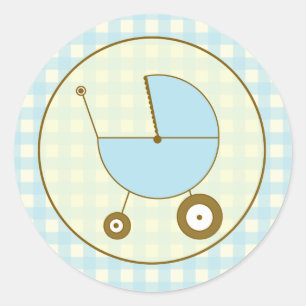 Adesivo Redondo Blue Gingham Baby Carruagem Sticker