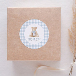 Adesivo Redondo Blue Gingham Teddy Bear Baby Shower