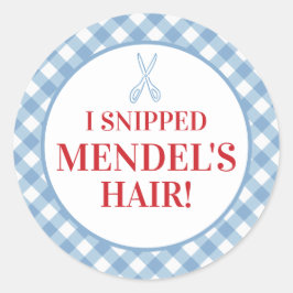 Adesivo Redondo Blue Gingham Upsherin "I Snippe Your Hair!" Adesiv