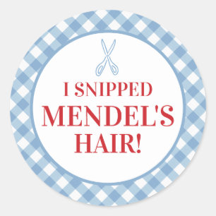 Adesivo Redondo Blue Gingham Upsherin "I Snippe Your Hair!" Adesiv