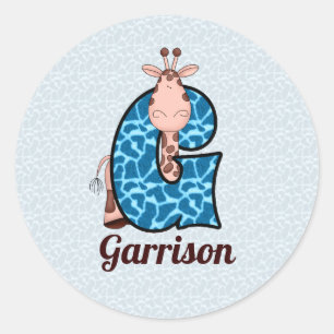 Adesivo Redondo Blue Giraffe Monogramed - Letra G com nome