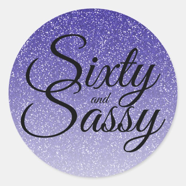 Adesivo Redondo Blue Glitter Ombre 60 e Sassy 60º aniversário (Frente)