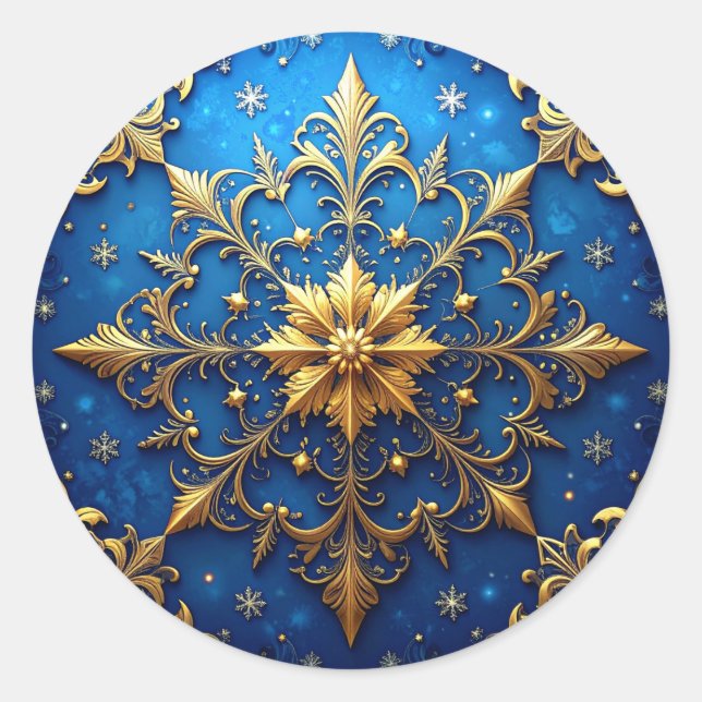 Adesivo Redondo Blue Gold Decorative Holiday Sticker (Frente)