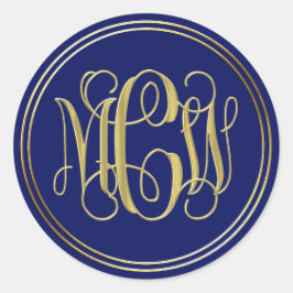 Adesivo Redondo Blue Gold Preppy Vine Script Monograma DIY BG