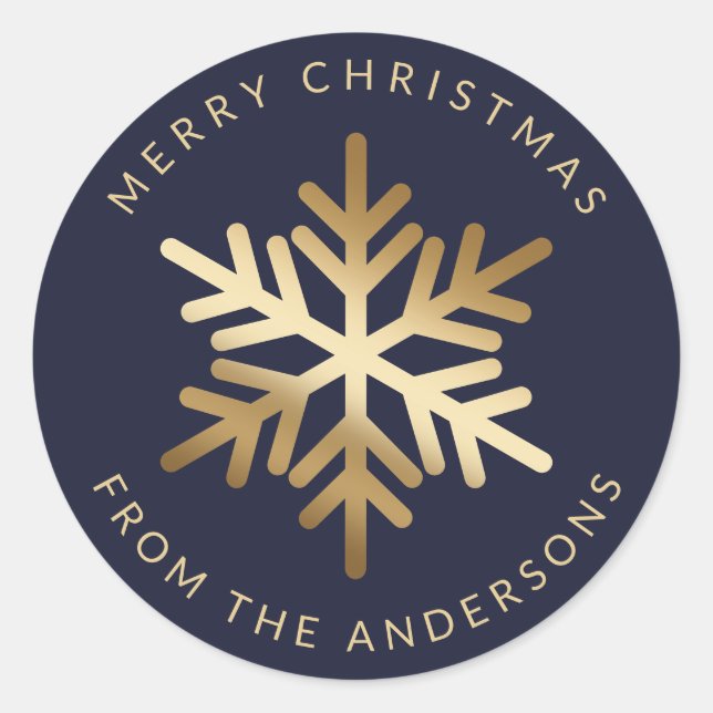 Adesivo Redondo Blue Gold Snowflake Family Merry Christmas (Frente)