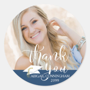 Adesivo Redondo Blue Graduation Script Photo Thank You Class Year