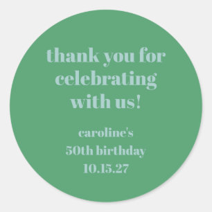 Adesivo Redondo Blue Green Modern Custom 50th Birthday Obrigado