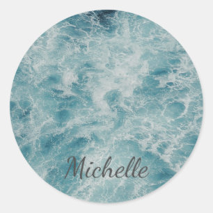 Adesivo Redondo Blue Green Ocean Summer Waves Personalizado