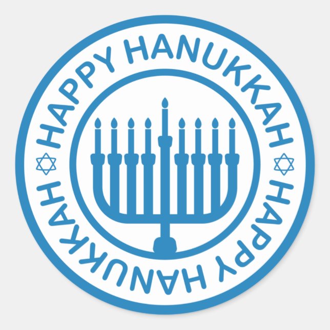 Adesivo Redondo Blue Hanukkah Menorah Sticker (Frente)