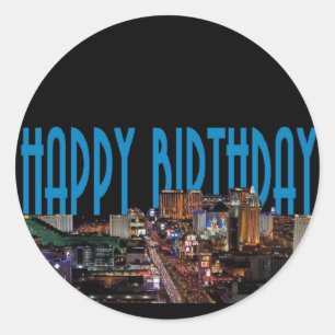 Adesivo Redondo Blue Happy Birthday Las Vegas Sticker