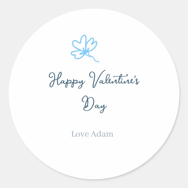 Adesivo Redondo Blue happy Valentine's day love name flower rustic (Frente)