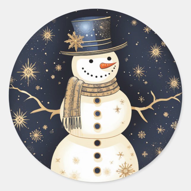 Adesivo Redondo Blue Hat Snowman Sticker (Frente)