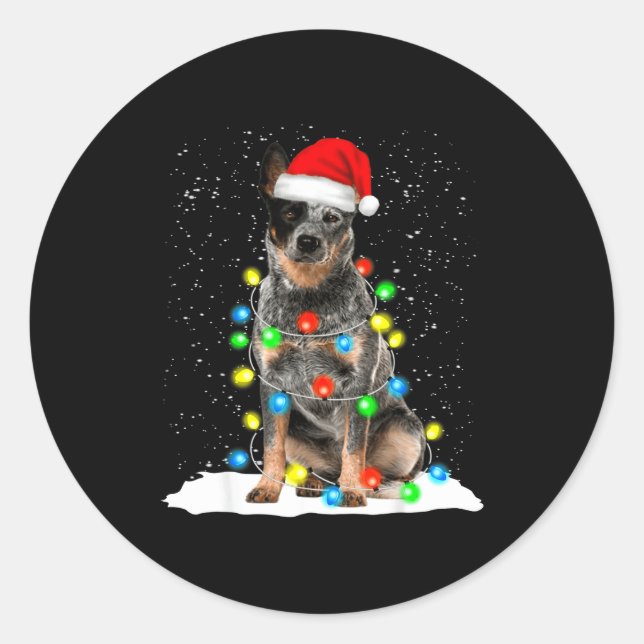 Adesivo Redondo Blue Heeler Christmas Light Funny Gift For Dog Lov (Frente)