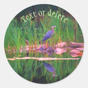 Adesivo Redondo Blue Heron Reflete Arte Animal Personalizada