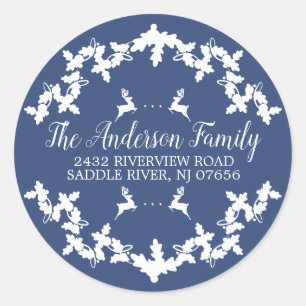 Adesivo Redondo Blue Holly Berry Return Address Round Sticker