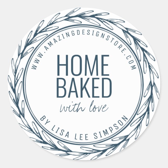 Adesivo Redondo Blue Home baked With Love (Frente)