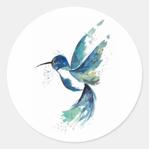 Adesivo Redondo Blue Hummingbird Watercolor