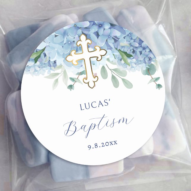 Adesivo Redondo Blue Hydrangea Baptism Sticker (Criador carregado)