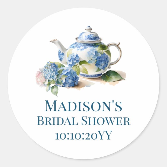 Adesivo Redondo Blue Hydrangea Bridal Tea Party (Frente)