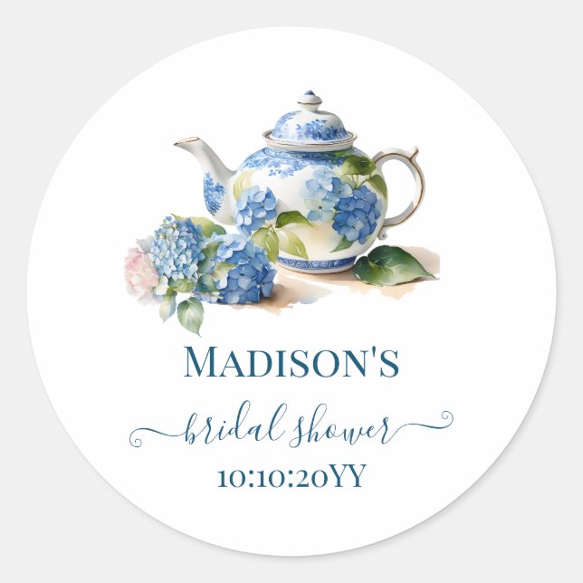 Adesivo Redondo Blue Hydrangea Bridal Tea Party (Frente)