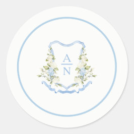 Adesivo Redondo Blue Hydrangea Crest Monogram Stickers Simple