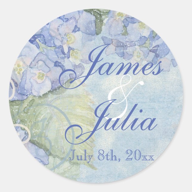 Adesivo Redondo Blue Hydrangea Floral Swirl Favor Dif Stickers (Frente)
