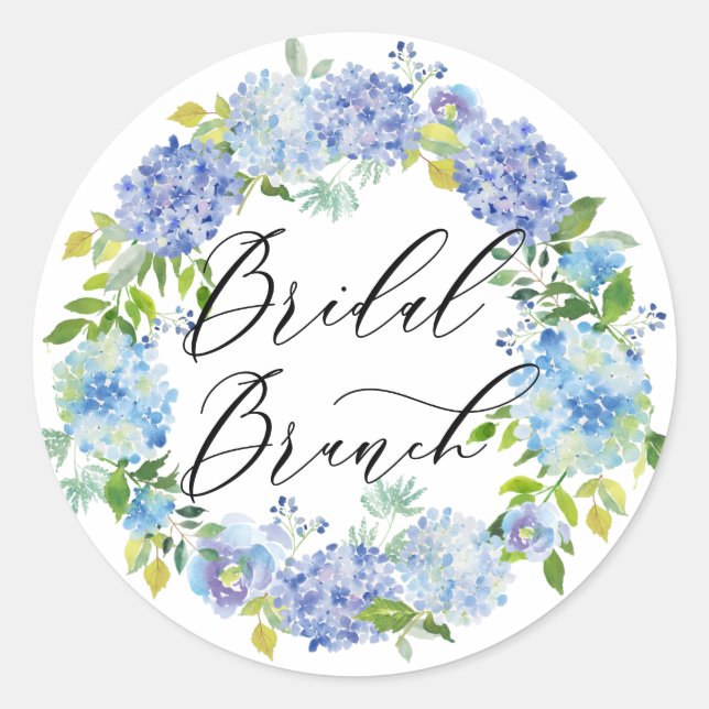 Adesivo Redondo Blue Hydrangea Flowers Wreath Bridal Brunch (Frente)