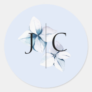 Adesivo Redondo Blue Hydrangea Monograma Sticker
