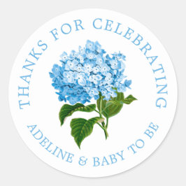 Adesivo Redondo Blue Hydrangea Obrigado Favor Sticker