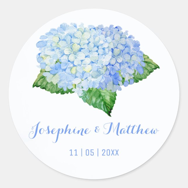 Adesivo Redondo Blue Hydrangea Watercolor Stickers (Frente)