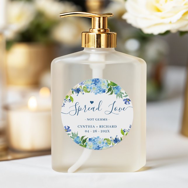 Adesivo Redondo Blue Hydrangeas Floral Weding Favor Sanitizer (Criador carregado)