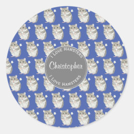 Adesivo Redondo Blue I ama Hamsters Cinza Padrão de Hamster