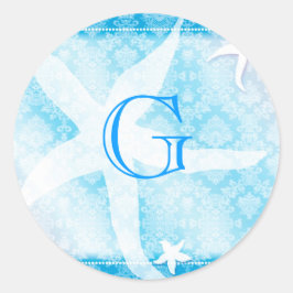 Adesivo Redondo Blue Island Starfish Monograma de Casamento
