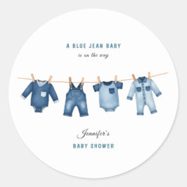 Adesivo Redondo Blue Jean Baby Shower - Denim Theme