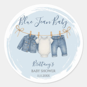 Adesivo Redondo Blue Jean Chá de fraldas Baby Outfit